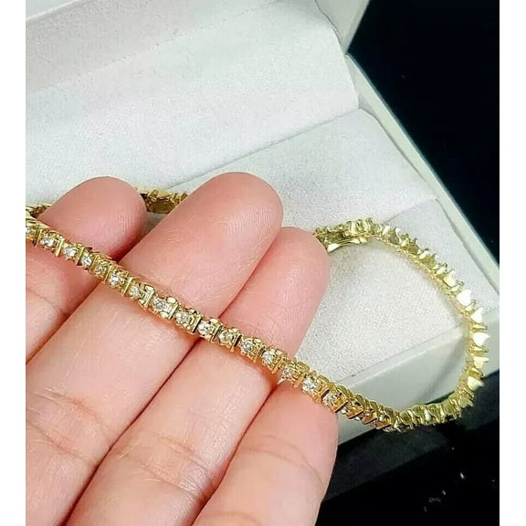 5Ct Round Cut Lab Created Diamond Tennis Bracelet Estate Vintage 14K Yellow Gold Plated 925 Sterling Silver