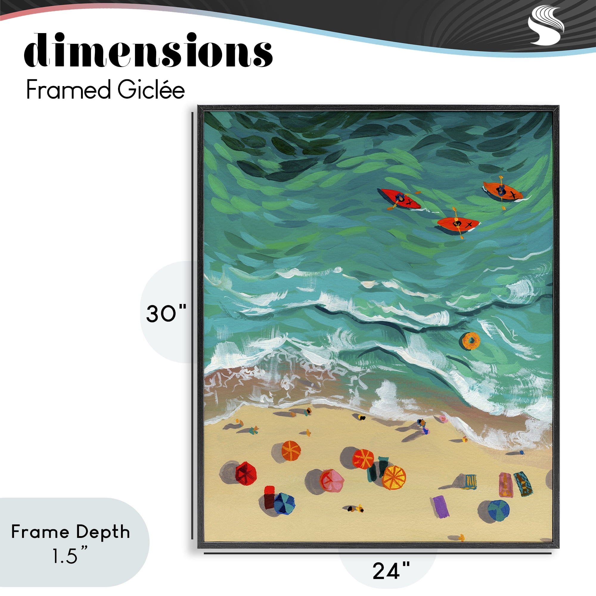 Stupell Industries Three Kayaks in Turquoise Waves Black Framed Giclee Art, design by Brook Page