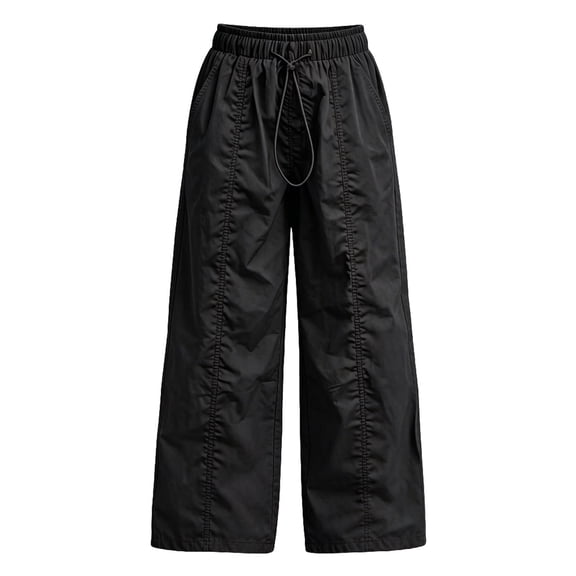 QIbmong Girls Wide Leg Cargo Pants Elastic Waist Drawstring Hiking Kids Clothes Teen Casual Summer Outdoor Trousers with Pockets(4-5Years,Black)