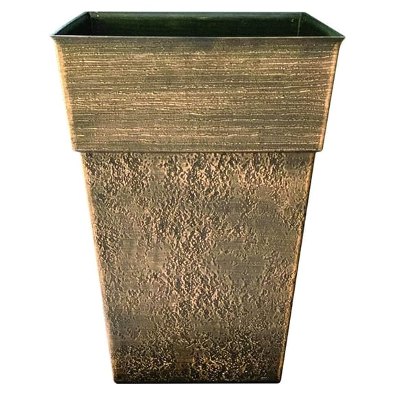 22 Inch Avino Tall Square Planter - Decorative Indoor Outdoor Plant Pot for Front Porch, Deck, Patio and Home, Celtic Bronze