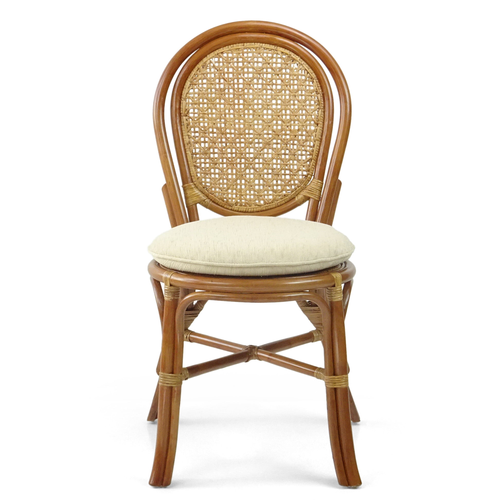 Set of 4 Denver Dining Handmade Wicker Side Chairs with Cream Cushions Natural Rattan, Colonial Color