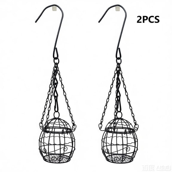 FEOLGEHLY 2 Pcs 2.76×3.74Inch Ball Hanging Bird Feeders for Outdoors, Metal Home Decor Bird Holder, Wild Bird Feeder Stations with Hooks for Outside Garden Wildlife, Easy to Clean and Maintain, Black