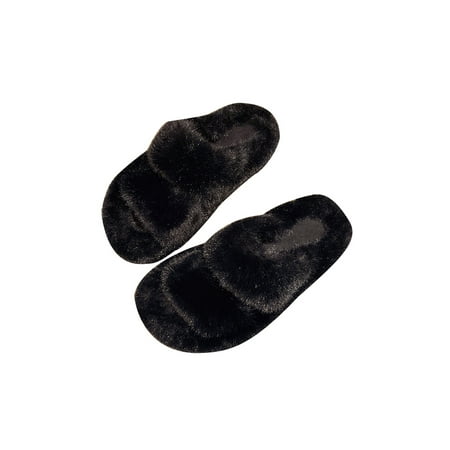 

SIMANLAN Women Girls Plush Slippers Slides Soft Lined Cozy Open Toe Mule Slippers Girls Fluffy House Slides for Indoor Outdoor Black 5