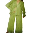 thumbnail image 1 of Women Solid Color Long Sleeve Blouse and Straight Fit Trousers, 1 of 9