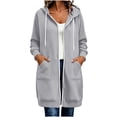 thumbnail image 2 of ClodeEU Women's Drawstring Zip Up Long Sleeve Hoodie Sweatshirt with Pocket ,Casual Loose Long Outcoat Gray^,Women's Plus M, 2 of 8
