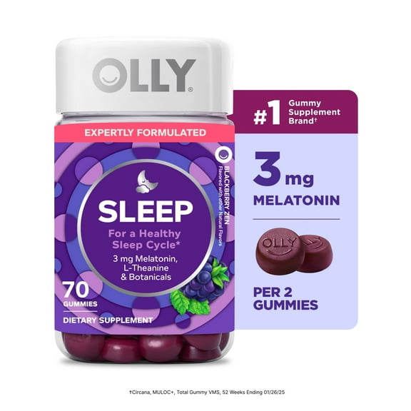 OLLY Sleep Gummy Supplement, 3mg Melatonin, L-Theanine, Chamomile, Blackberry Zen Flavor, 70 Count
