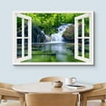 thumbnail image 3 of wall26 Canvas Print Wall Art Window View Neon Green Forest Waterfall Rapid Lake Wilderness Nature Photography Realism Scenic Landscape Colorful Multicolor for Living Room, Bedroom, Office - 16"x, 3 of 5