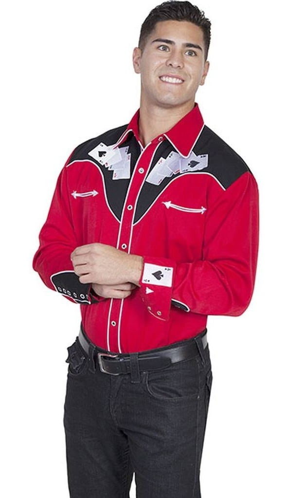 Scully® Men's Floral Tooled Embroidered Western Black Shirt P-634