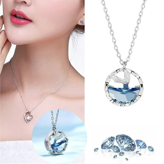 Teissuly Mermaid Tears Clavicle Female Necklace Ocean Blue Crystal Pendant