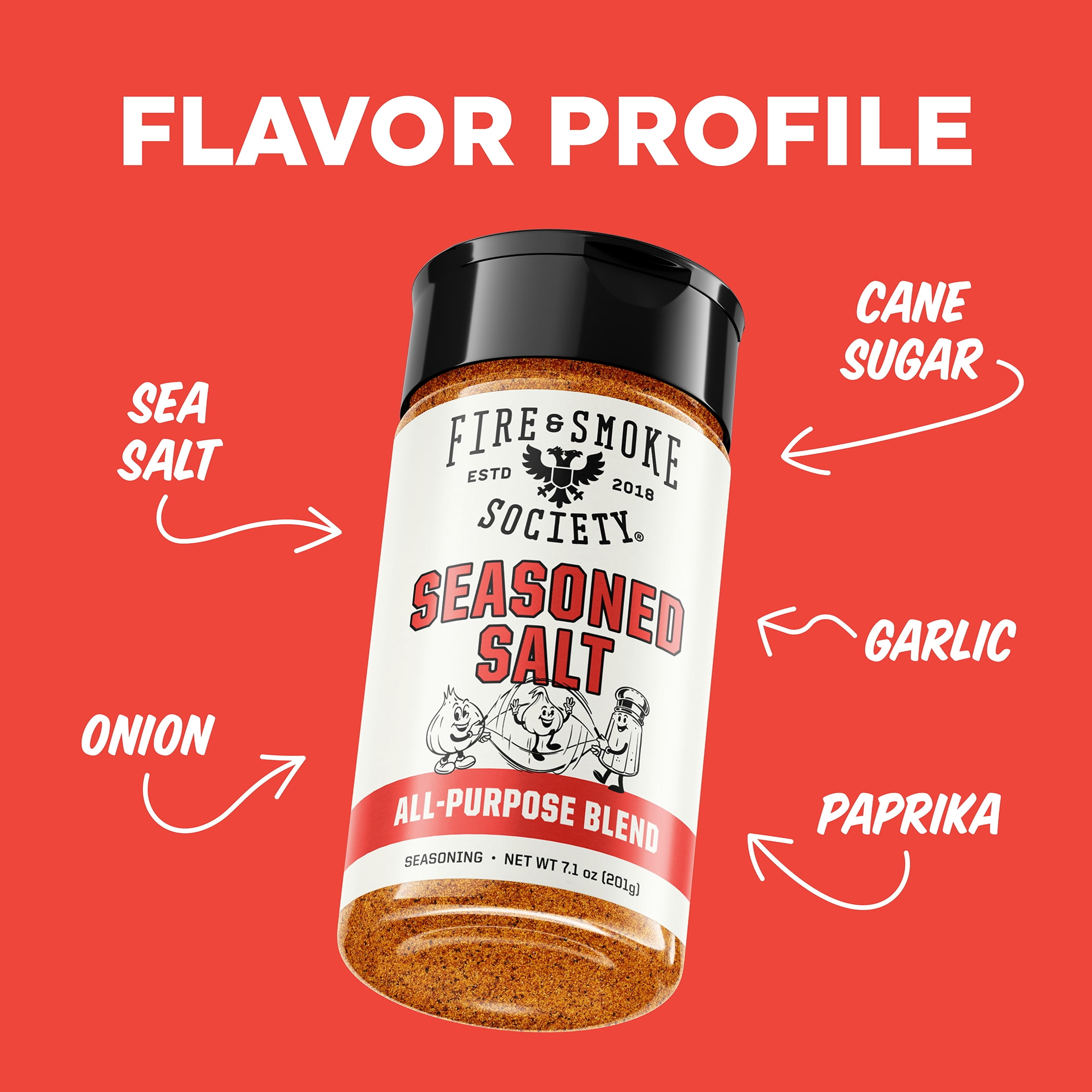 Fire & Smoke Society Seasoned Salt, All-Purpose Seasoning Blend, 7.1 oz Mixed Spices & Seasonings