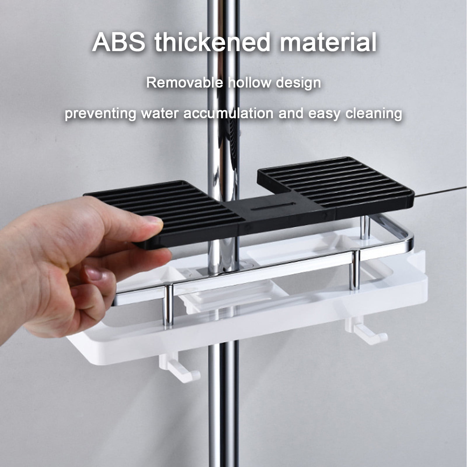 Amlbb Household Tools Shower Rack Punch-free Shower Caddy Shelves Slide Bar for Shower Head, Shampoo, Soap HolderSuitcase,with Stainless Steel Guardrail