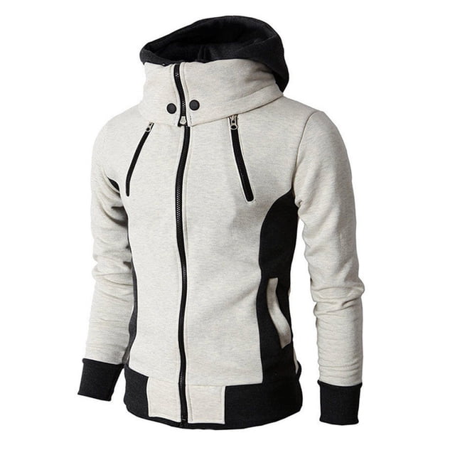 Qertyioot Jacket for Men Hooded Winter Fashion Long Sleeve Solid Zipper Coat