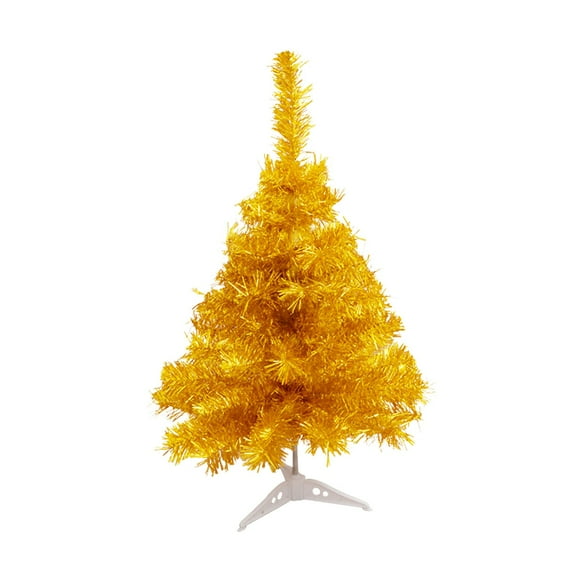 Beautynvta 11.8'' Mini Christmas Tree, Gold Tabletop Christmas Tree with Metal Stand, Mini Xmas Pine Tree for Xmas Holiday Party Home Tabletop Tree Decor