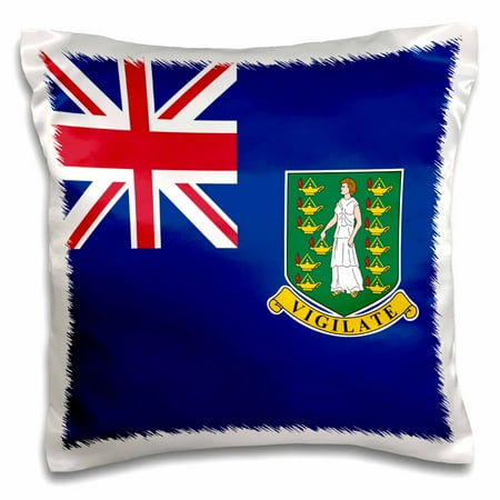 3dRose Flag of the British Virgin Islands British Union Jack on blue with Saint Ursula shield coat of arms, Pillow Case, 16 by 16-inch