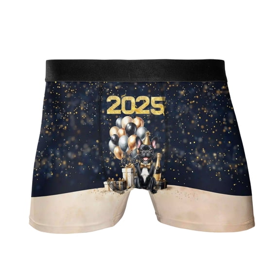 Happy New Year French Bulldog Welcome 2025 Balloon Firework Party All Over Print Boxer Briefs Underwear for Men Dad Dog Lover Gifts - 01014