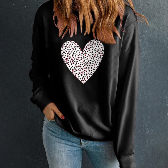 HaoXianJian Valentines Day Shirts Women Cute Heart Print Shirt Casual Valentines Top for Women Long Sleeve Love Letter Graphic Tees Tops Crewneck Pullover T-Shirts Size XS-XL