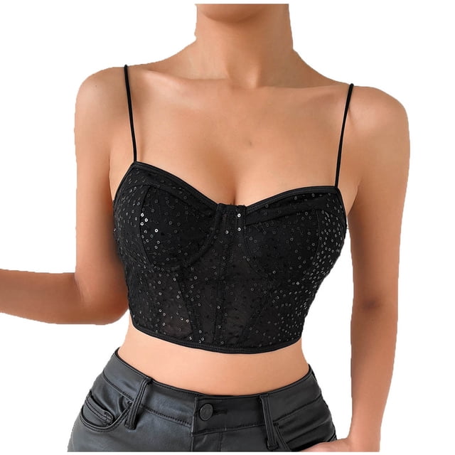 Lencería Para Mujer Sujetadores Moda Sin Mangas Color Sólido Suspender Lentejuelas Slim Top Blusa Odeerbi ODB143734