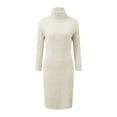 thumbnail image 4 of Women's Solid Slim Fit Long Sleeve Sweater Dress - Knitted Lapel, Slit Hem - Polyester Spandex for Fall/Winter, 4 of 4