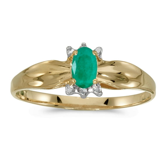 14k Yellow Gold Oval Emerald And Diamond Ring