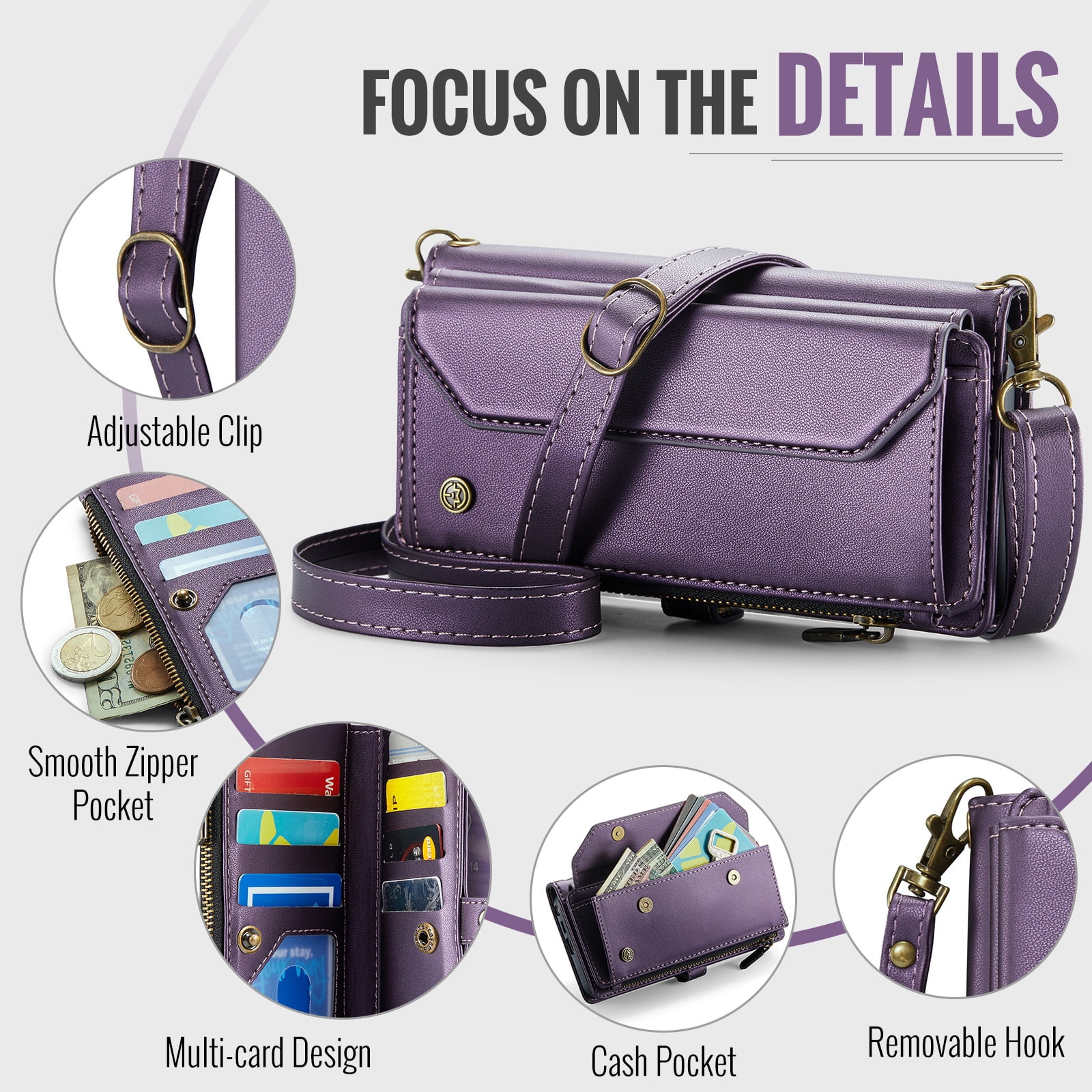 Decase Wallet Case for Samsung Galaxy S26,Flip RFID Blocking Shockproof TPU Cover with 10 Card Slots,Cash Slot,Zipper Coin Pocket,Crossbody PU Leather Phone Cover,Purple