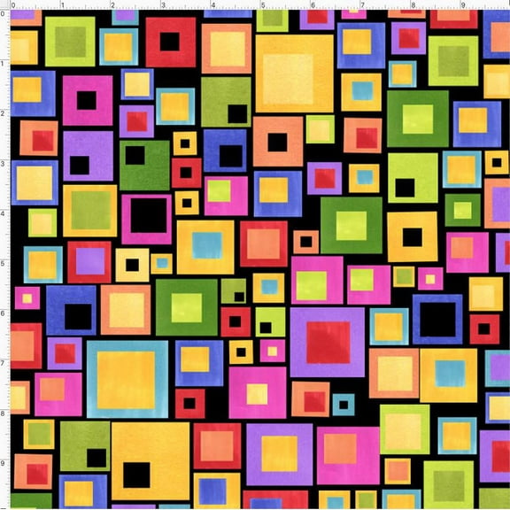 Cotton Blocksalot Loralie Designs Colorful Blocks Squares Patterned Black Cotton Fabric Print by the Yard (692-377)