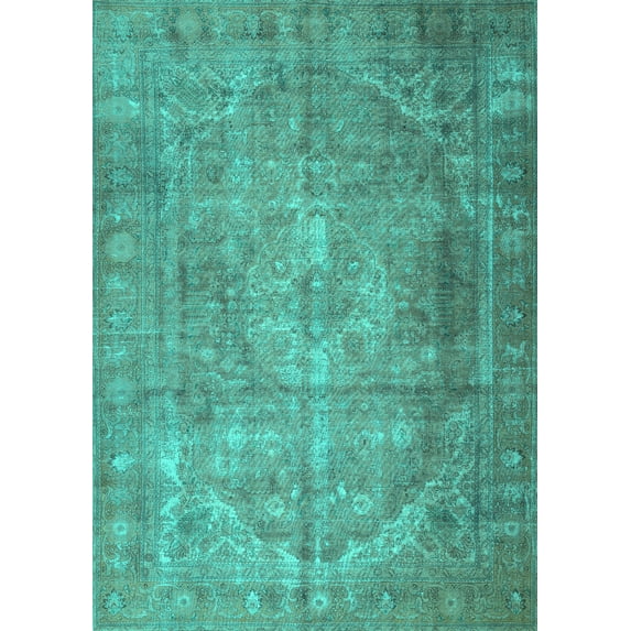 Ahgly Company Machine Washable Indoor Rectangle Persian Turquoise Blue Traditional Area Rugs, 6' x 9'
