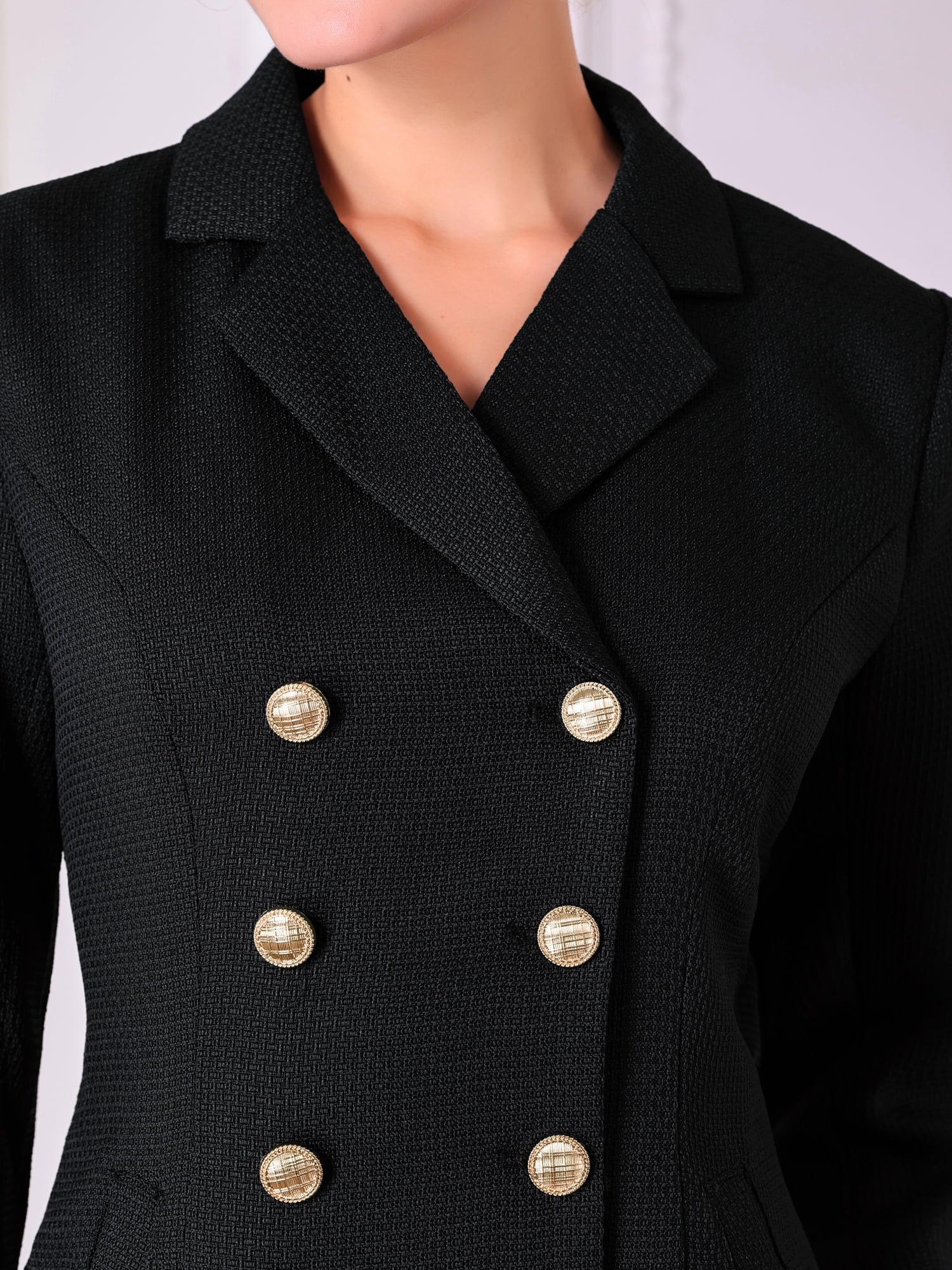 DARING DIVA Tweed Blazer Collared Double Breasted A-Line Dress L Black