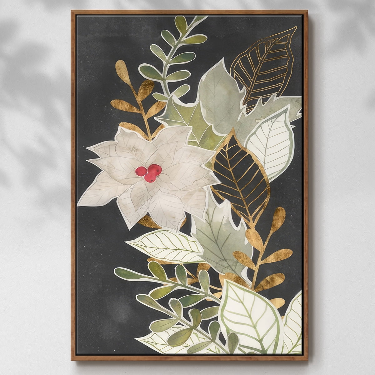 Gilded Christmas Collection B - Framed Gallery Wrapped Holiday Canvas - 25 x 37 - Rosewood Frame