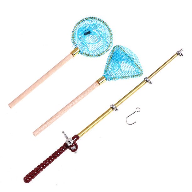 Miniature Toy Model Fishing Net Fishing Rod Set Doll House Accessories zhangyuxiang LED