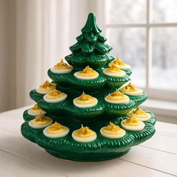 Christmas Tree Deviled Egg Platter, 3-Tier Egg Holder, Festive Serving Tray for Holiday Parties, Xmas Decor & Gatherings