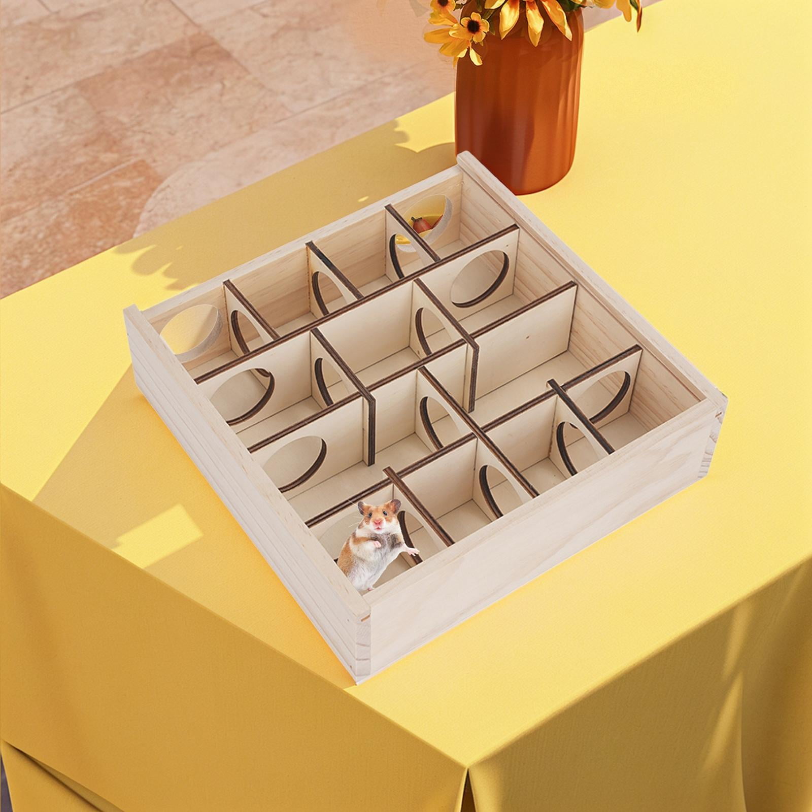 Pet Hamster House Tunnel Toy Wooden Maze Multi Chamber Exercise Activity Platform Removable Cover Hideout for Dwarf Hamsters