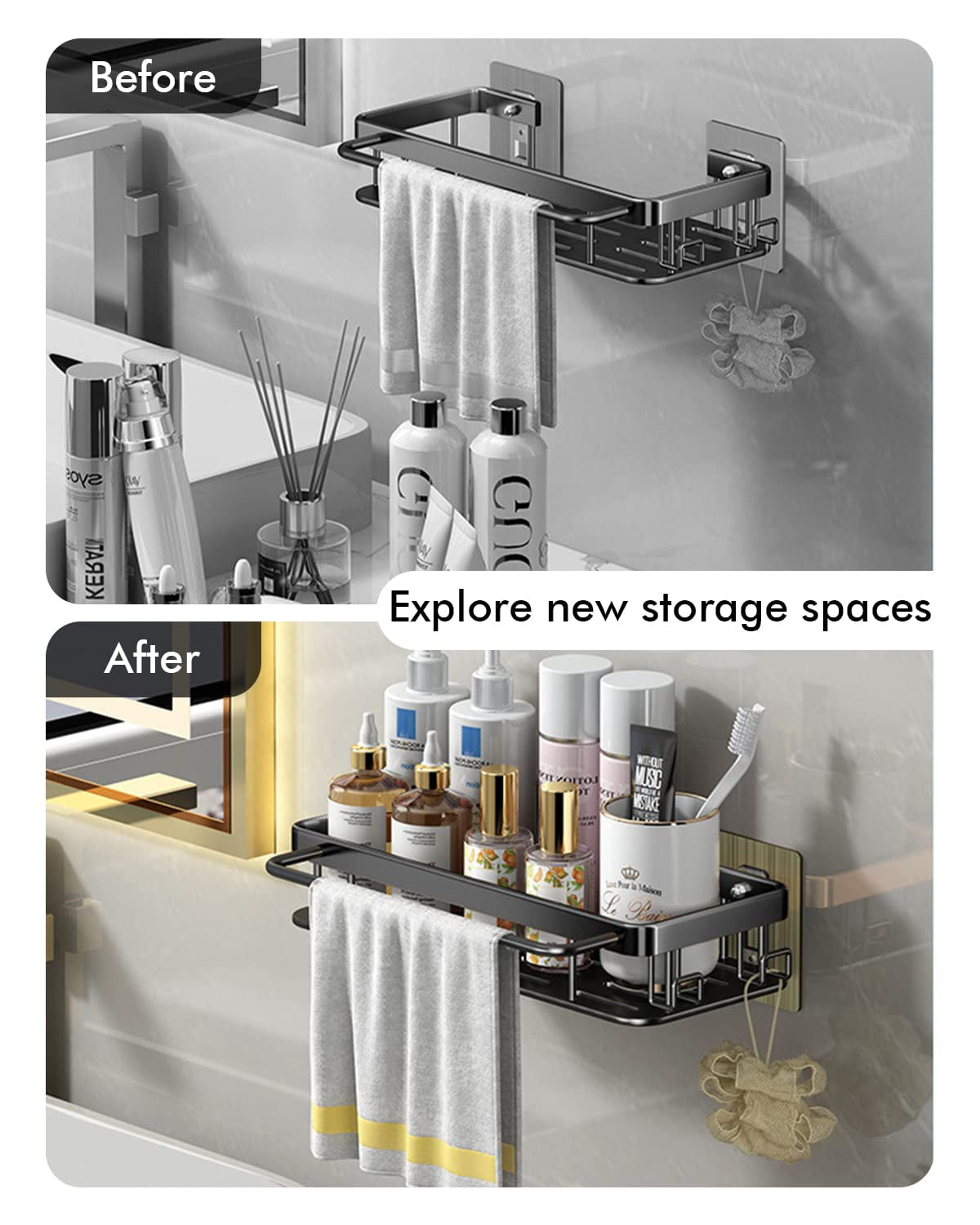 White Shower Caddy, Hanging Shelf, No-drilling Bathrooom Shelf,  Minimalistic Bathroom Accessories, Shelf for Shower, Bathroom Dabstory DOPI  