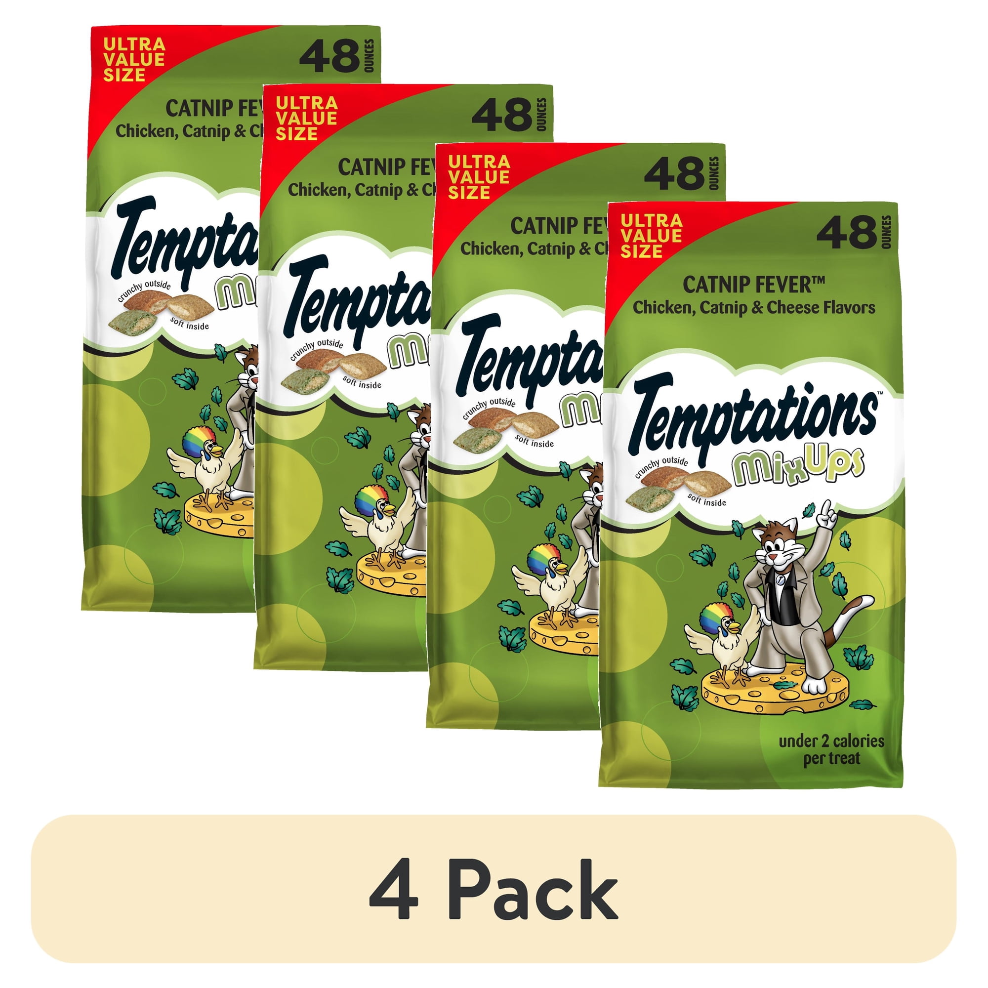 (4 pack) Temptations Mixups Catnip Fever Flavor Crunchy And Soft Cat Treats, 48 Oz Tub