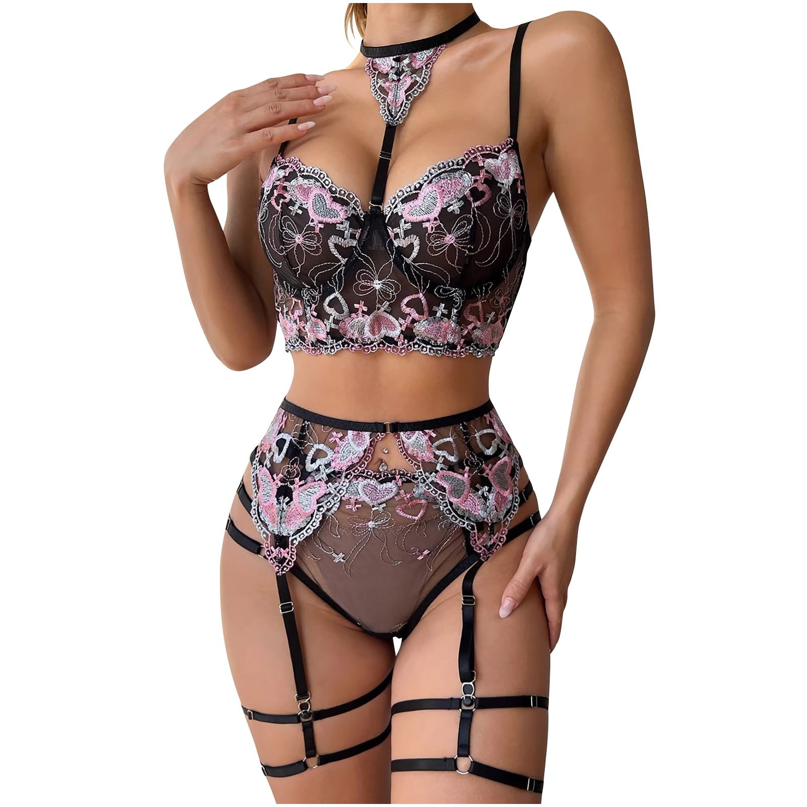 COM1950s Sex Lingerie for Women, Women Sexy Hot Europe and the United  States Mesh Embroidery Hanging Neck Three-Point Suit