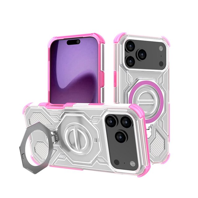 17 Series Phone Case with Magnetic Stand, Air Cushion Anti-Drop Protection, Clear Matte Finish & 360° Rotatable Holder(for 17 Pro/17 Pro Max)