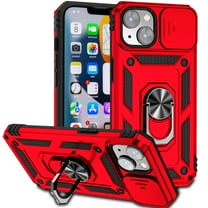 iPhone 14 Kickstand Armor Case with Slide Camera Lens Protection Cover Built-in 360° Rotate Ring Holder Stand Magnetic Military Shockproof Phone Cover Case for iPhone 14,
Red