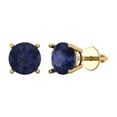 thumbnail image 2 of 4 Ct Round Cut Studs Blue Sapphire 14K Yellow Solid Solid Gold Everyday Dainty Earrings Screw Back, 2 of 7