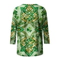 thumbnail image 5 of Xuyuer St. Patrick's Day 3/4 Sleeve Blouse - Ladies' 3/4 Sleeve Printed Round Neck Top for Irish Dance Festivals, Celtic-Themed Celebrations, Folk Style Festival Wear & Clover Embellished Apparel, 5 of 5