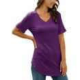thumbnail image 5 of Cindysus Ladies Tops Short Sleeve Tee V Neck T Shirt Summer Pullover Basic T-shirt Purple XXL, 5 of 6