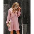 thumbnail image 3 of Tie Neck Long Sleeve Ruffle Lace Detail Tunic Dress for Women, 3 of 3