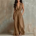 thumbnail image 3 of MLCDZ Women's Lapel Sleeveless Wide Leg Lightweight Jumpsuits One Piece Rompers Formal Dressy Casual Summer Travel Outfits with Multiple Pockets, 3 of 8