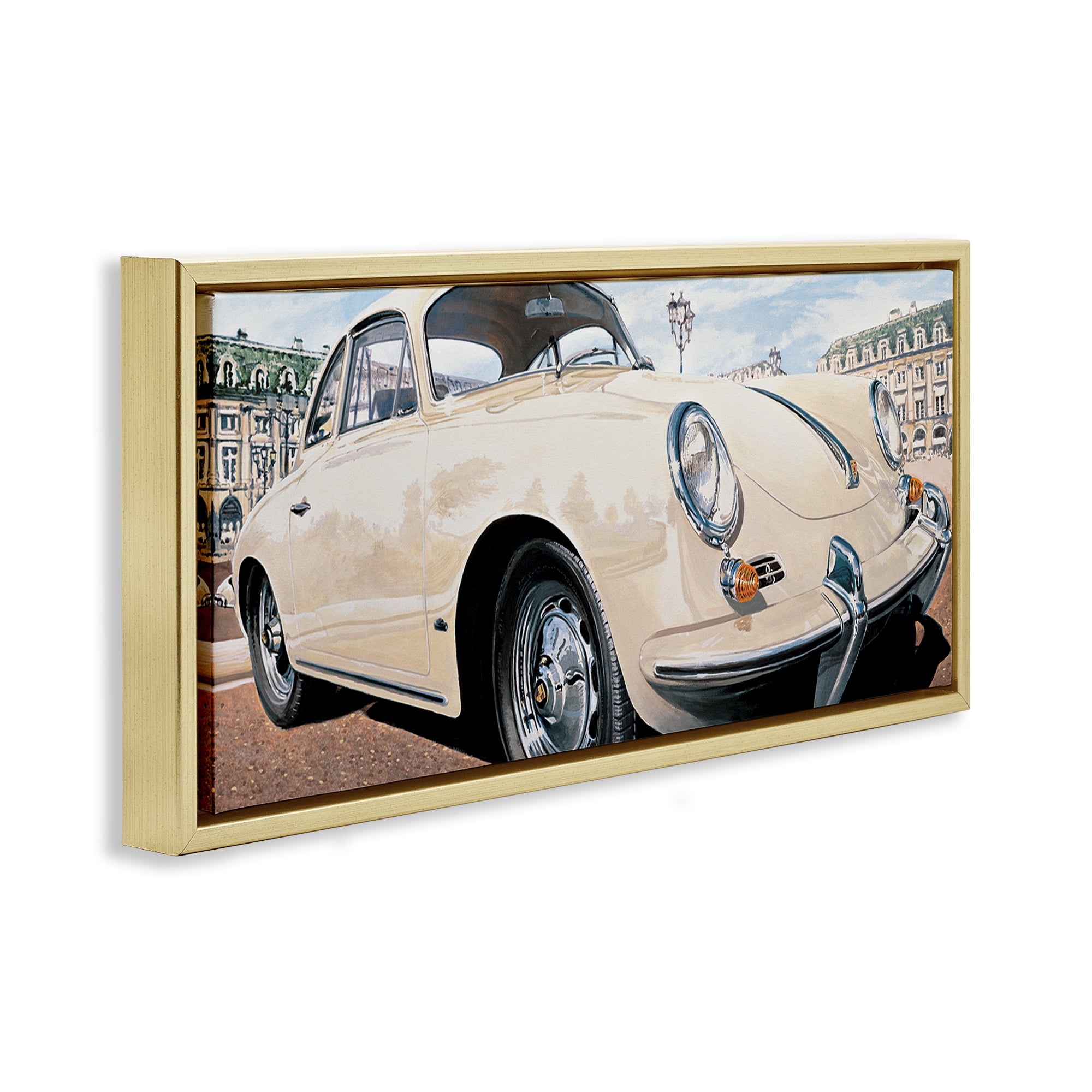Stupell Industries Vintage Ivory Car Transportation Painting Gold Floater Framed Canvas Art Print Wall Art, 25 x 11