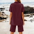 thumbnail image 5 of KIHOUT Women's Summer Casual Two Piece Outfit Short Sleeve Lapel Button V Neck Top and Shorts Set Loose Fit Breathable Cotton Linen Blend Tracksuit for Daily Vacation, 5 of 8