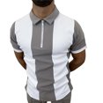 thumbnail image 1 of HBFAGFB Half Zip Pullover Men Casual Lapel Short Sleeves Color Block Tops Work Shirts Grey Size S, 1 of 5