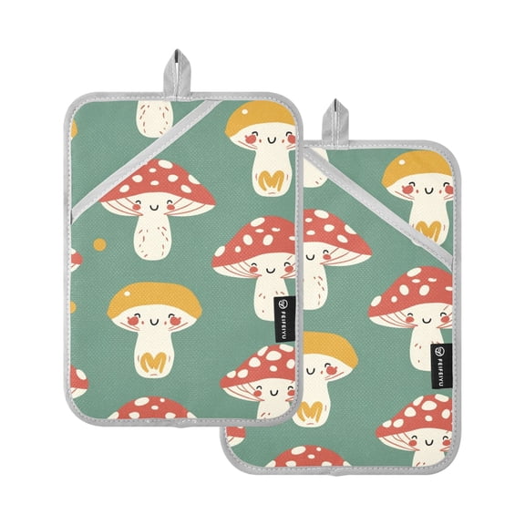Pot Holders Set of 2 Heat Resistant 338℉ Kitchen Oven Gloves Potholder Cooking Baking Microwave Mitts Mushroom Cute