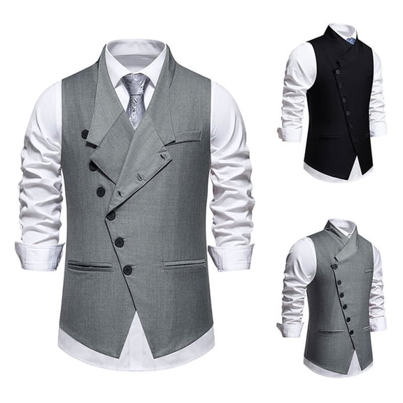 Xcmzpl Men's Asymmetric Front Vest V Neck Single Breasted Slim Fit Sleeveless Business Office