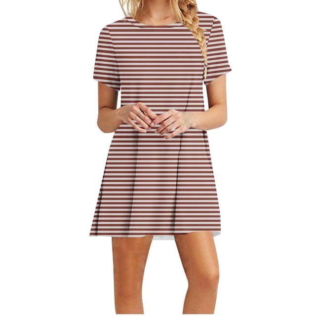 Vestidos de Verano de Mujer Cuello Redondo Manga Corta Impreso, Ligero Y Cómodo Vestidos Casuales para Mujeres
