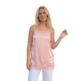 thumbnail image 2 of Camiseta sin mangas de satén con ribete de encaje para mujer, estilo veraniego, con tirantes finos y corte holgado., 2 of 9