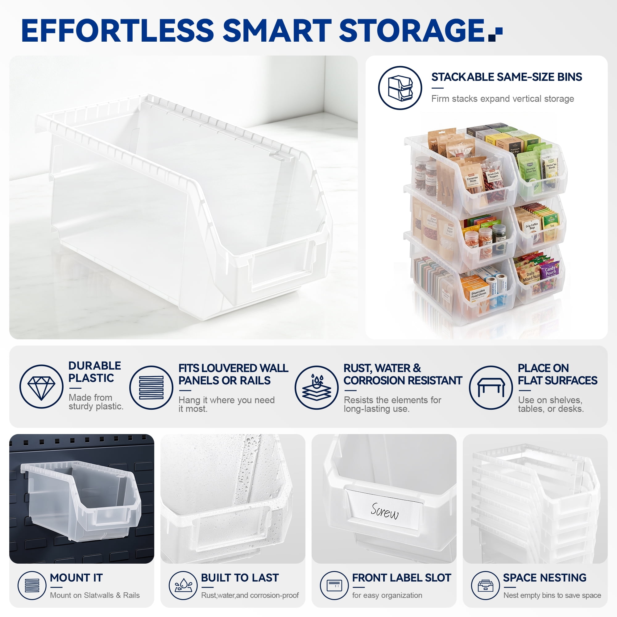 Sorbus Small Open Front Stackable Pantry Storage Bins, 10-Pack, Clear