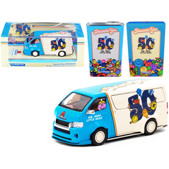Toyota Hiace Widebody Van "Mr. Men Little Miss 50th Anniversary" (1971-2021) w/OIL CAN 1/64 Diecast Model Car by Tarmac Works